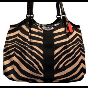 COACH Signature Zebra Print Devin Canvas Tote